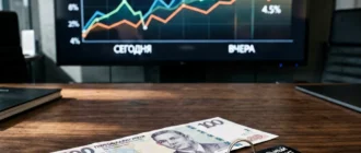 Ключи от квартиры и банковская карта на фоне графика процентных ставок.