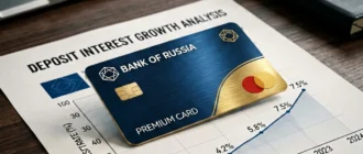 Банковская карта на фоне графика роста процентных ставок по вкладам