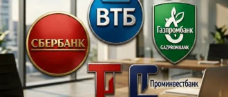 Коллаж логотипов ведущих российских банков для выбора выгодного вклада